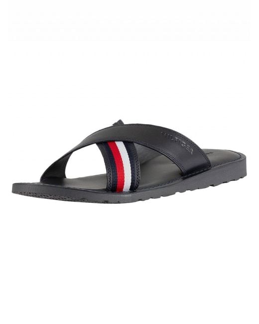Tommy Hilfiger Blue Midnight Criss Cross Leather Sandals for men