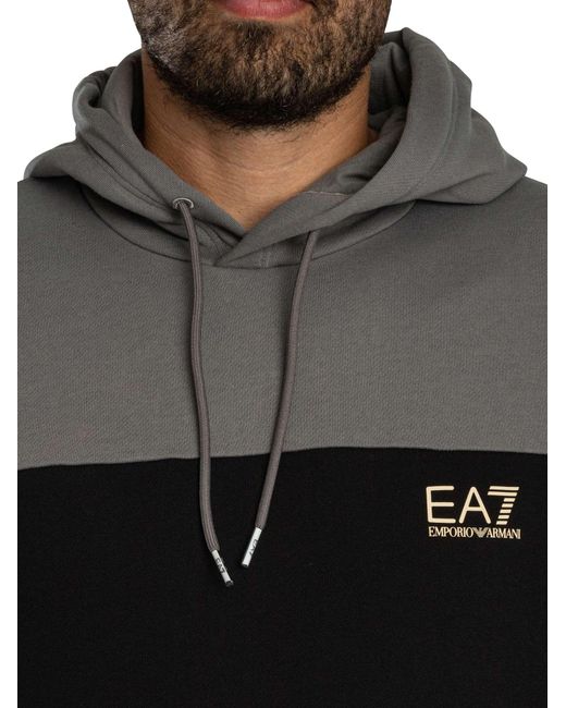 EA7 Black Two Tone Pullover Hoodie for men