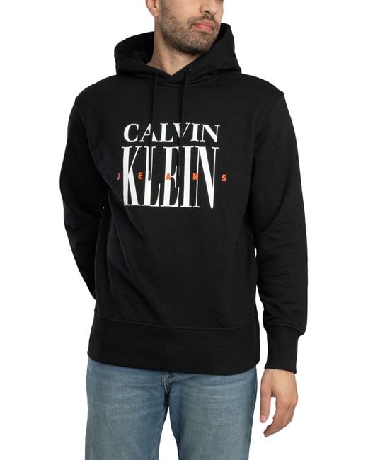 Calvin Klein Black Serif Font Graphic Pullover Hoodie for men