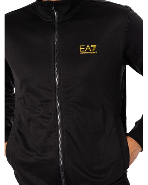 EA7 Black Logo Zip Tracksuit for men