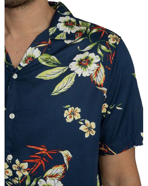 Superdry Blue Hawaiian Print Short Sleeved Shirt for men