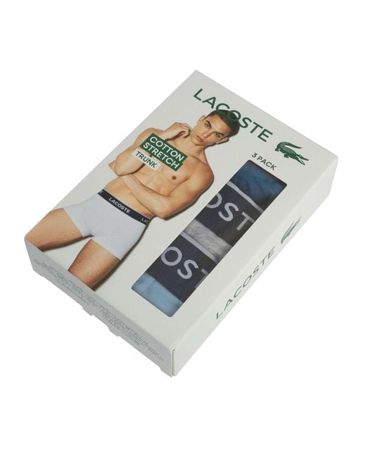 Lacoste Blue 3 Pack Cotton Stretch Trunks for men