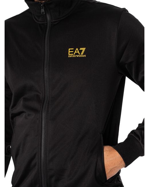 EA7 Black Funnel Neck Zip Tracksuit for men