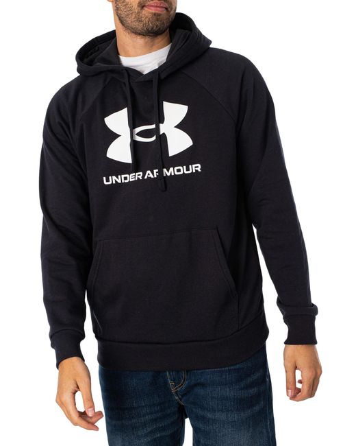 Under Armour Blue Rival Fleece Logo Pullover Hoodie for men