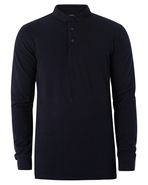 Superdry Long Sleeved Cotton Pique Polo Shirt in Blue for Men | Lyst