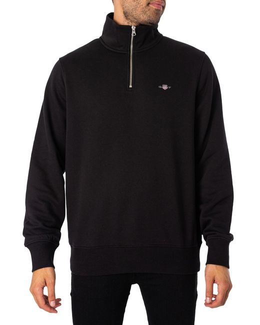 Gant Black Regular Shield 1/4 Zip Sweatshirt for men