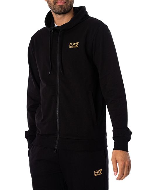 EA7 Black Zip Hooded Tracksuit for men
