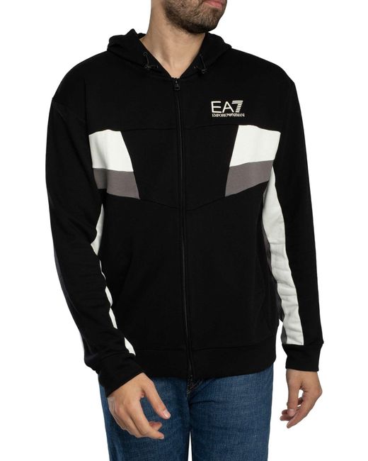 EA7 Black Logo Jersey Zip Hoodie for men