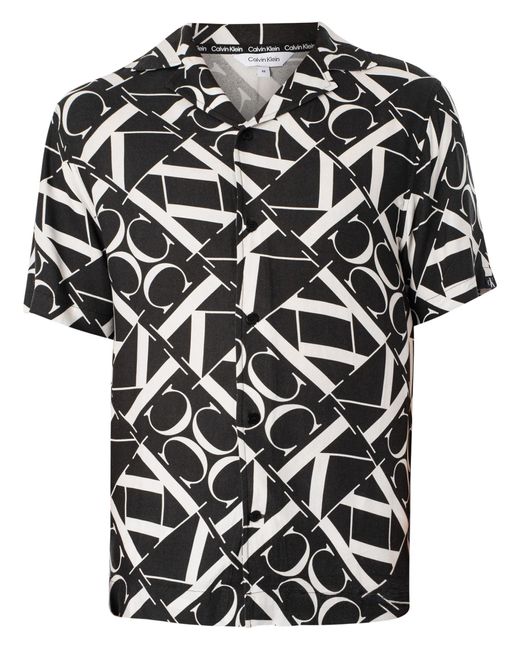 Calvin Klein Black Resort Print Short Sleeved Shirt for men
