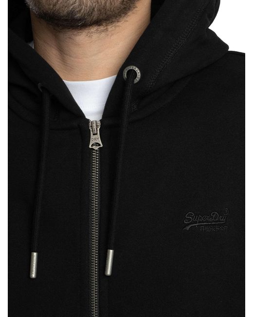 Superdry Black Essential Logo Zip Hoodie for men