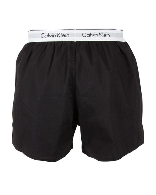 Calvin Klein 2 Pack Logo Slim Fit Woven Boxers in Black for Men | Lyst