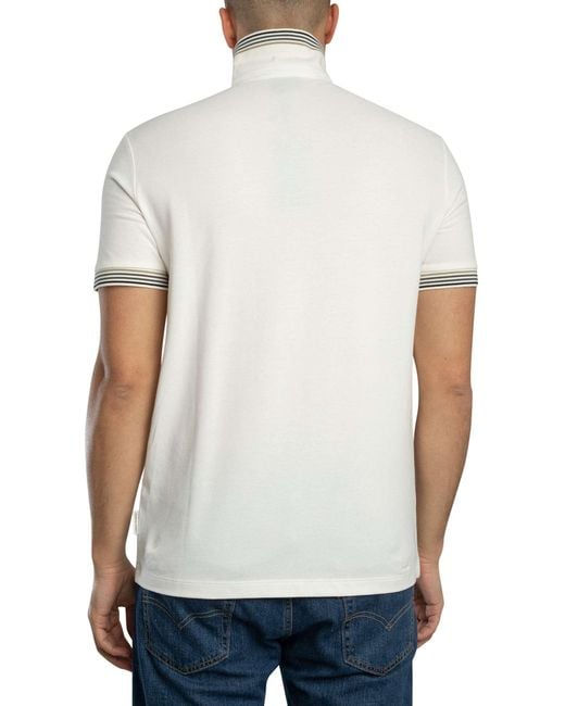 ARMANI EXCHANGE White Slim Fit Stripe Collar Polo Shirt for men