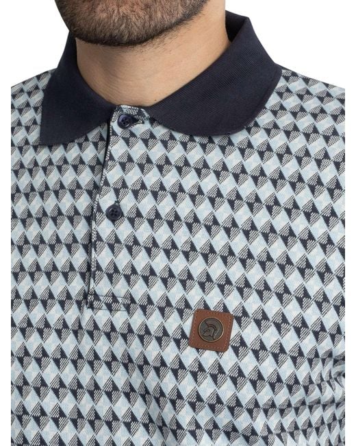 Trojan Blue Diagonal Jacquard Panel Polo Shirt for men