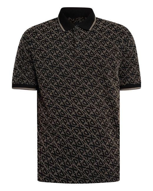 ARMANI EXCHANGE Black Logo Pattern Polo Shirt for men