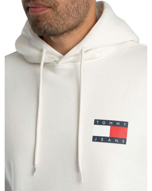 Tommy Hilfiger White Regular Essential Flag Pullover Hoodie for men