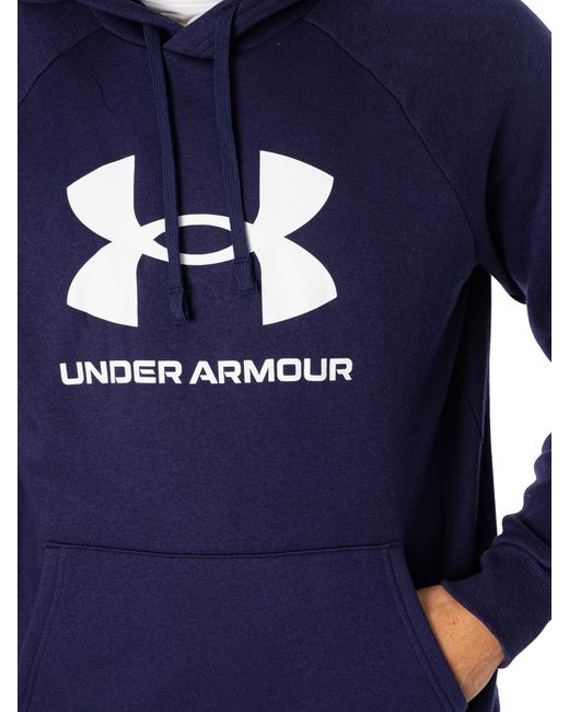 Under Armour Blue Rival Fleece Logo Pullover Hoodie for men