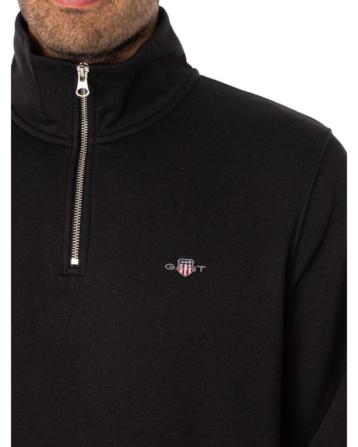 Gant Black Regular Shield 1/4 Zip Sweatshirt for men