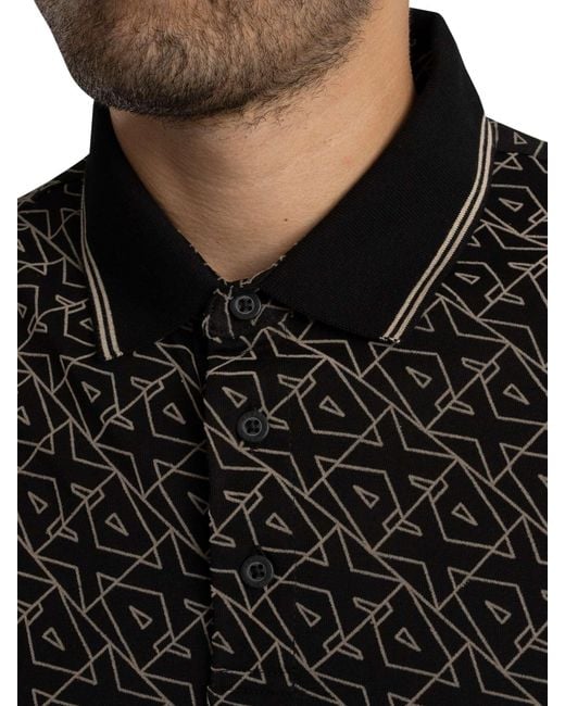 ARMANI EXCHANGE Black Logo Pattern Polo Shirt for men