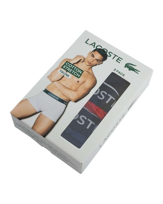 Lacoste Blue 3 Pack Cotton Stretch Trunks for men