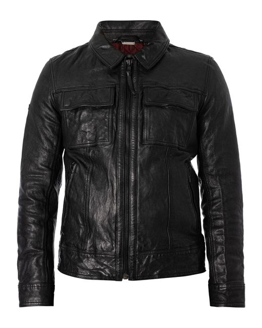 Superdry Black Seventies Leather Jacket for men