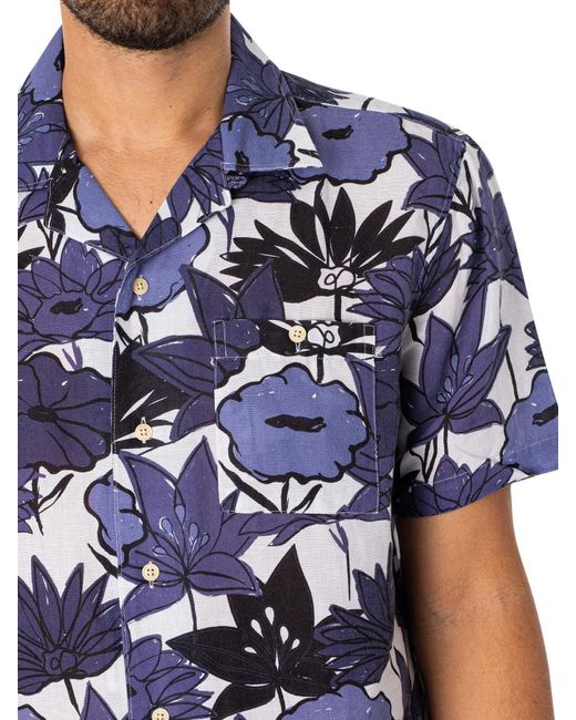 Far Afield Blue Selleck Short Sleeved Floral Shirt for men