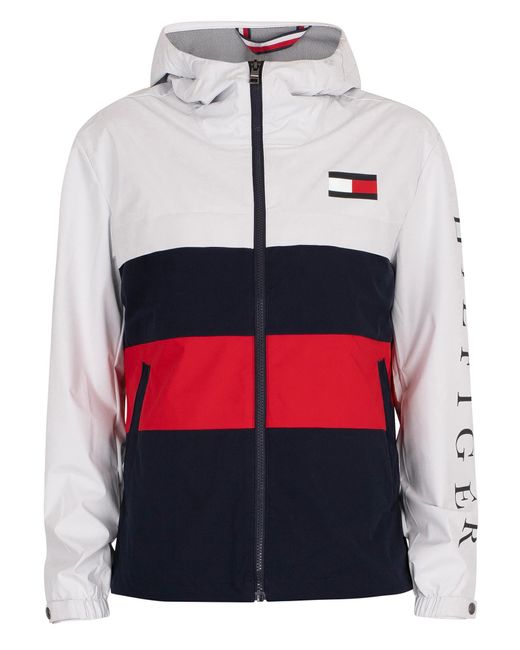 Tommy Hilfiger Colourblock Hooded Jacket in White for Men - Lyst