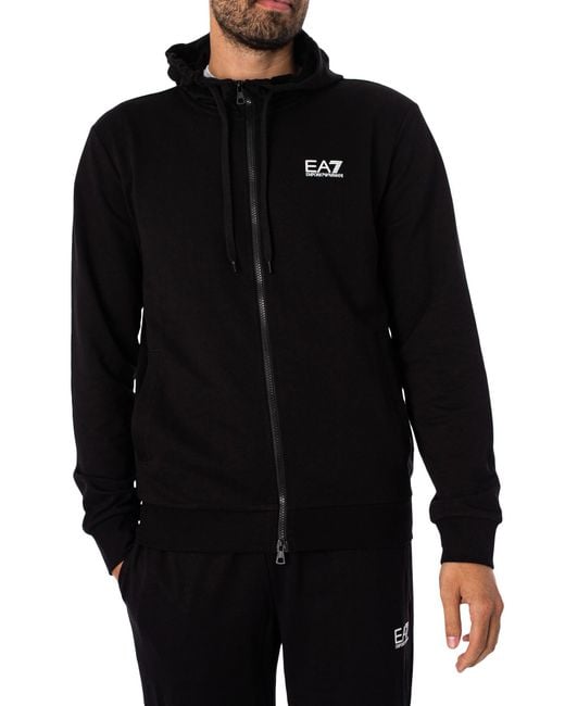 EA7 Black Zip Hooded Tracksuit for men