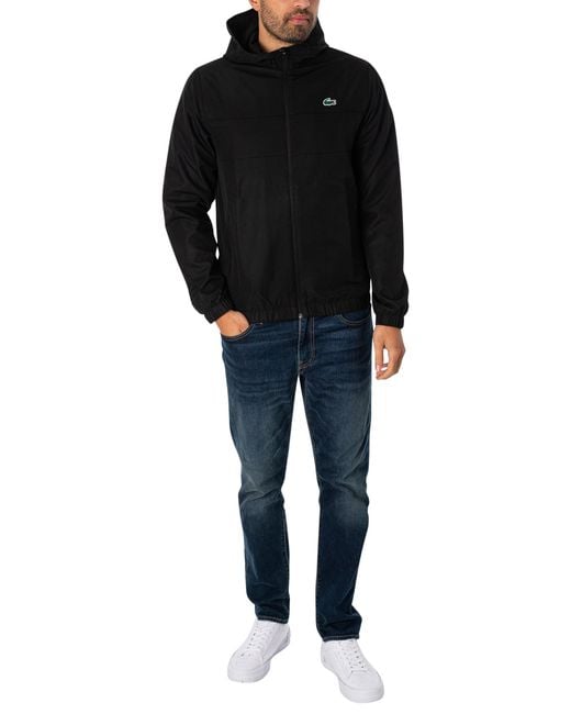 Lacoste Black Recycled Fiber Zipped Hooded Jacket for men