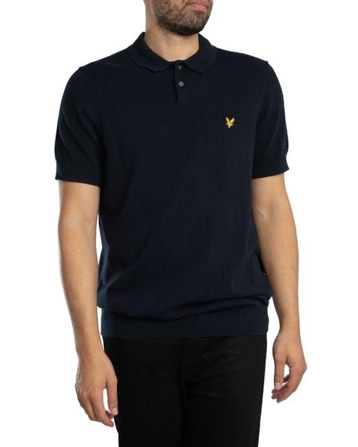 Lyle & Scott Black Cotton Short Sleeve Knitted Polo Shirt for men