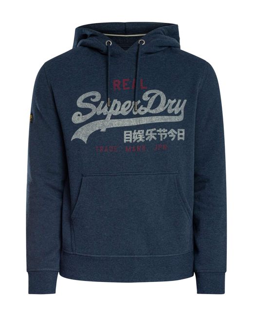 Superdry Blue Heritage Relaxed Pullover Hoodie for men