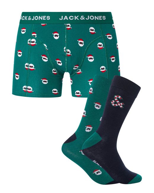 Jack & Jones Green Sweet Santa Trunks & Socks Gift Box for men