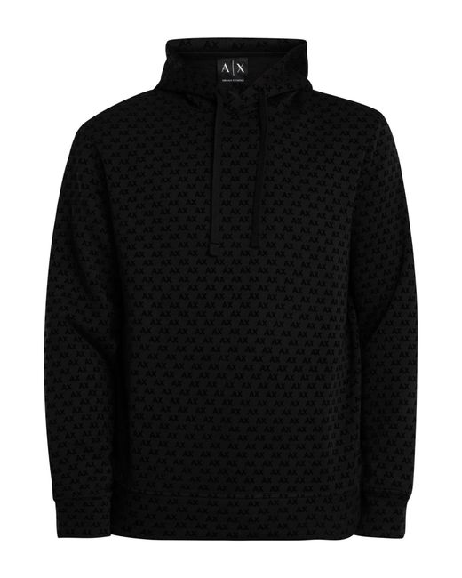 ARMANI EXCHANGE Black Pattern Logo Pullover Hoodie for men