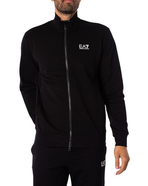 EA7 Black Chest Logo Zip Tracksuit for men