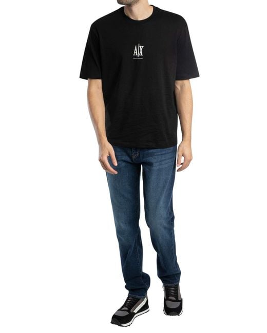 ARMANI EXCHANGE Black Centre Logo T-shirt for men