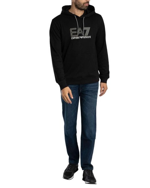 EA7 Black Echo Graphic Pullover Hoodie for men