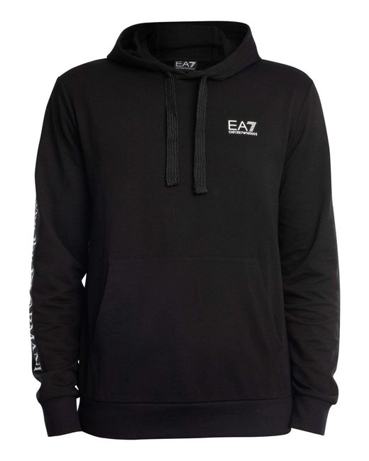 EA7 Black Chest Logo Pullover Hoodie for men