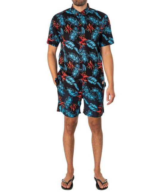 Superdry Blue Hawaiian Short Sleeved Shirt for men