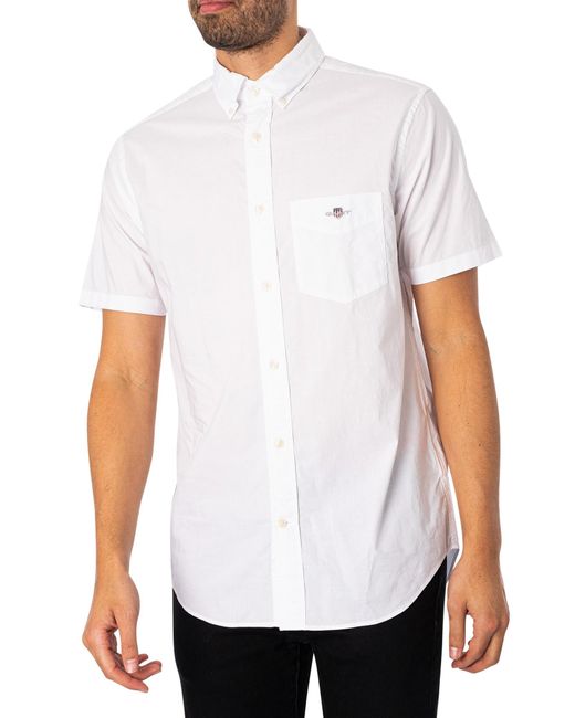 Gant White Regular Poplin Short Sleeved Shirt for men