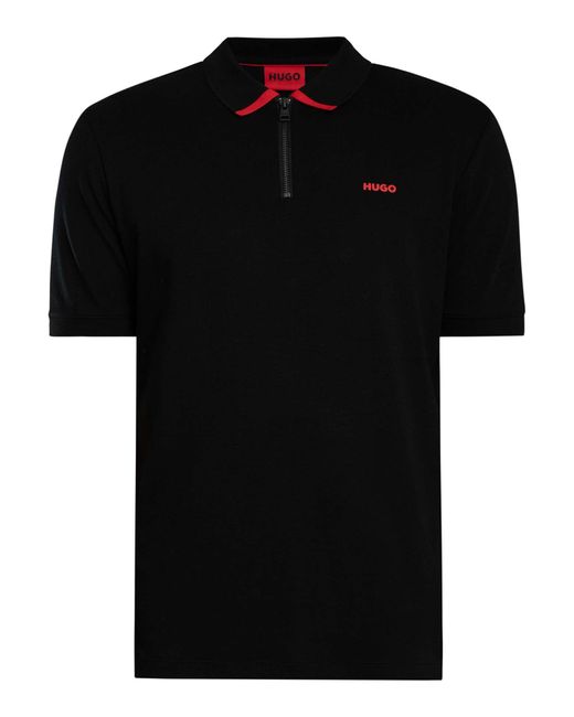 HUGO Black Dalomino Zip Polo Shirt for men