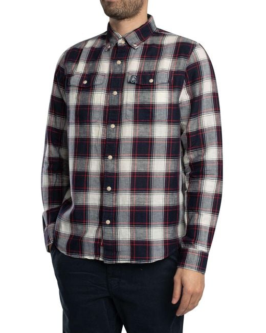 Superdry Blue Merchant Linen Check Shirt for men