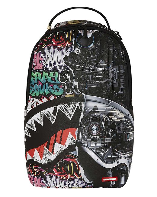 Sprayground Black 20l Split Cybershark Backpack for men