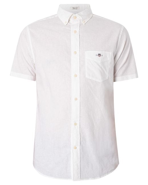 Gant White Regular Cotton Linen Short Sleeved Shirt for men