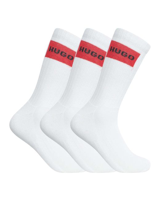 HUGO White 3 Pack Label Quarter Socks for men