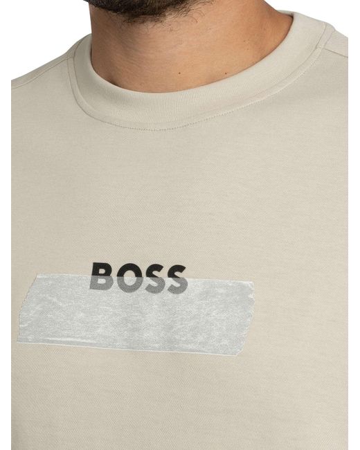 Boss White Logo Tape Graphic T-shirt for men