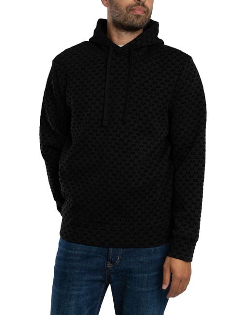 ARMANI EXCHANGE Black Pattern Logo Pullover Hoodie for men