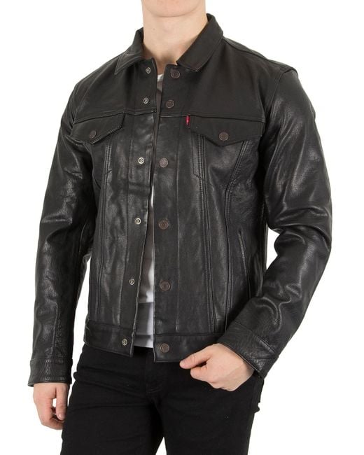 Levi's Black Buffalo Leather Trucker Jacket for men