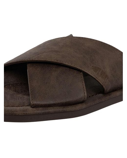 Superdry Brown Vintage Cross Strap Sliders for men