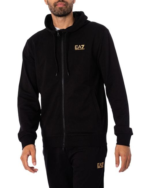 EA7 Black Zip Hooded Tracksuit for men