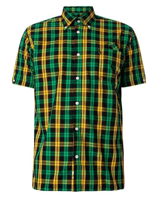 Trojan Green Windowpane Check Short Sleeved Shirt for men