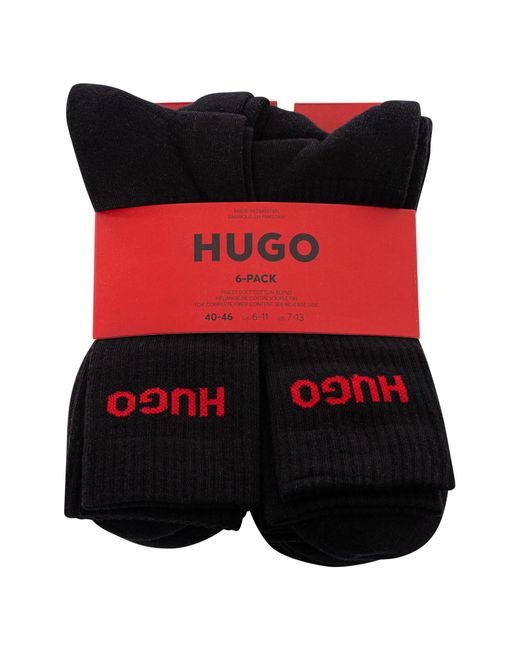 HUGO Black 6 Pack Soft Cotton Socks for men